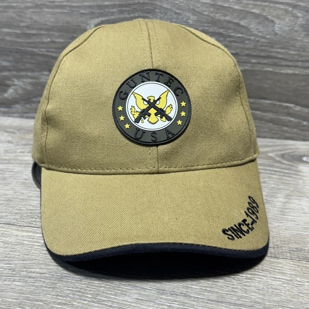 Guntec USA Hat Cap‎ Strap Back Mens Khaki Black Patch Embroidered Advertising